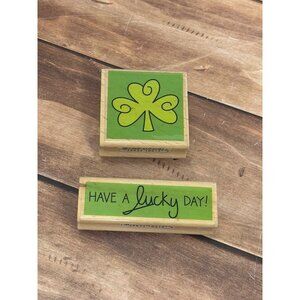 HAMPTON ART LUCKY DAY & SHAMROCK WOOD RUBBER STAMP SET OF 2 BY KATIE & CO.